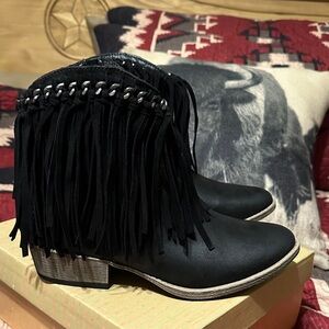 Very G Western Black Fringe Ankle Booties